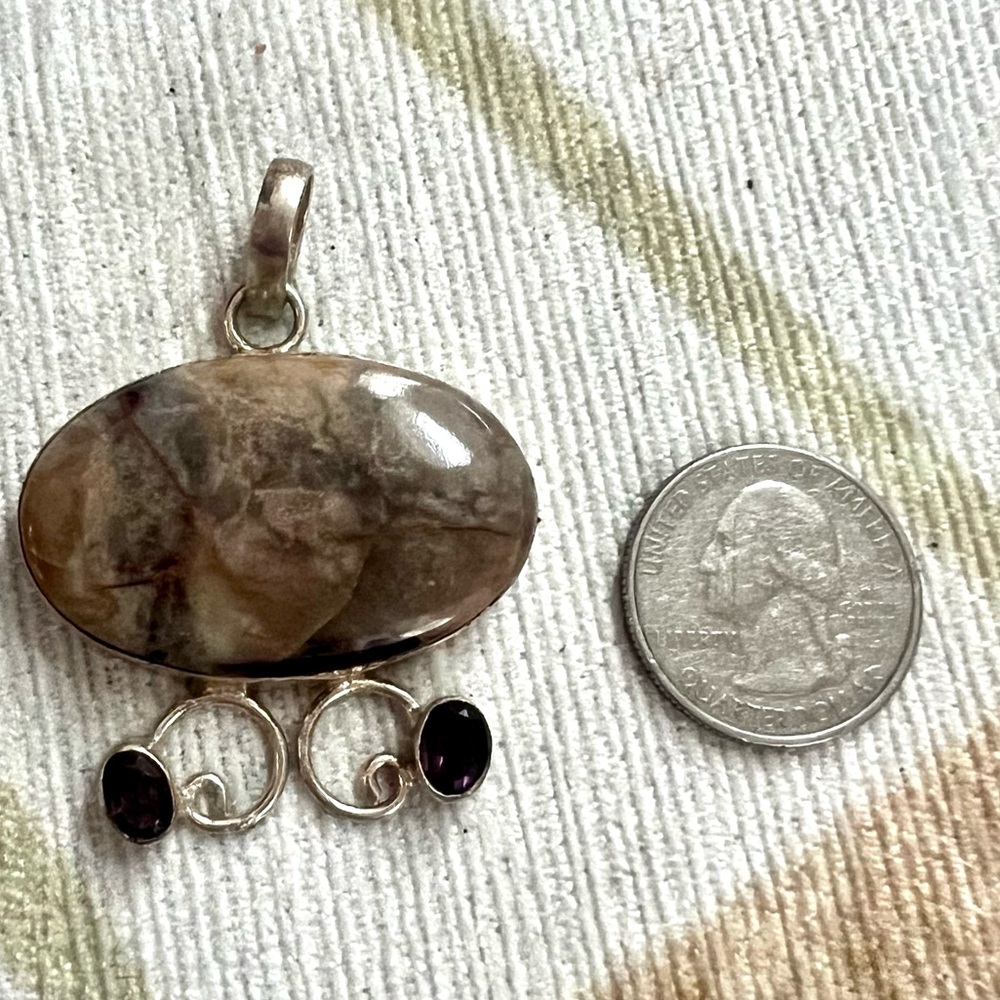 Jasper and Amethyst & Silver Pendant - Picture 1 of 6
